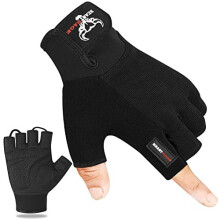 Gym Gloves Weight lifting Gloves Training Anti Slip Padded Palm Half Finger Powerlifting Workout Exercise Gloves for Men and Women (Black, L)