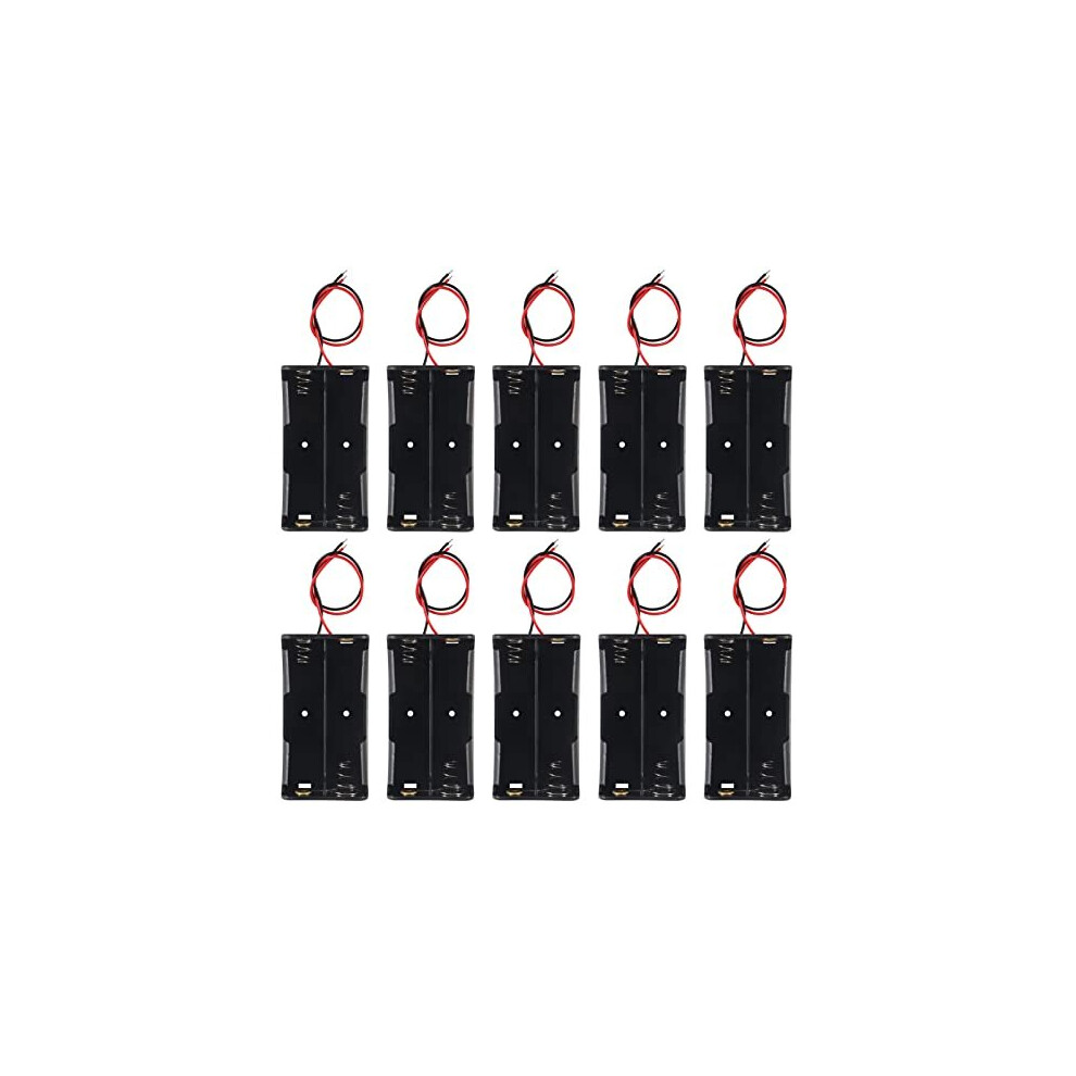 10pcs 18650 Battery Holder 18650 Battery Clip 2 Slots 3.7V Plastic 18650 Battery Storage Box Case with Connect Lead