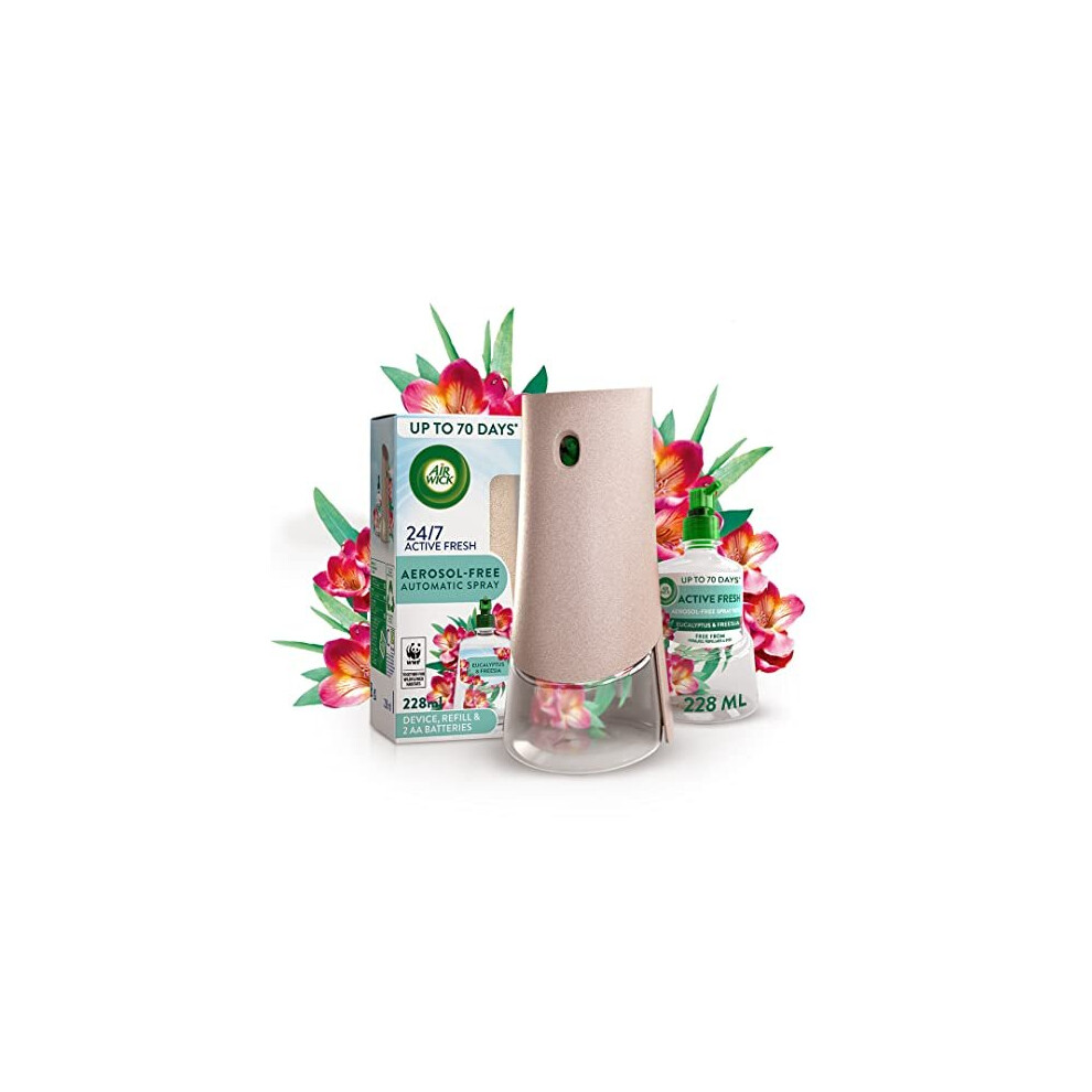 Air Wick Aerosol-Free Automatic Air Freshener Spray Kit| Eucalyptus| 1 Gadget, 1 Refill And 2 Aa Batteries| 24X7 Active Fresh Odour Neutraliser |