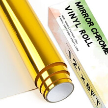 Chrome Mirror Permanent Vinyl Roll,12"x 8ft Gold PET Self Adhesive Vinyl for Cricut, Silhouette Cameo, Gold Vinyl Roll for Decor Sticker, Party