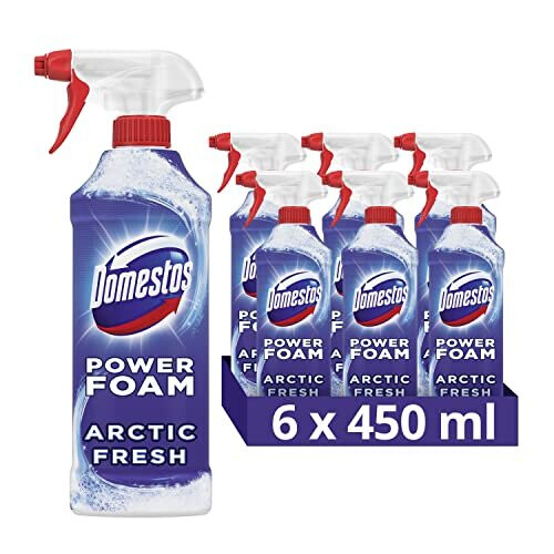 Domestos Power Foam Arctic Fresh bleach-free toilet & bathroom cleaner upside down spray - Eliminates 99.99%* of germs - 6 x 450 ml