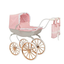 Bella Rosa Cambridge Carriage Pram | Pink Traditional Carriage Pram Dolls Pram Rose Gold Wheels | Kids Travel System With Matching Pillow And Blanket