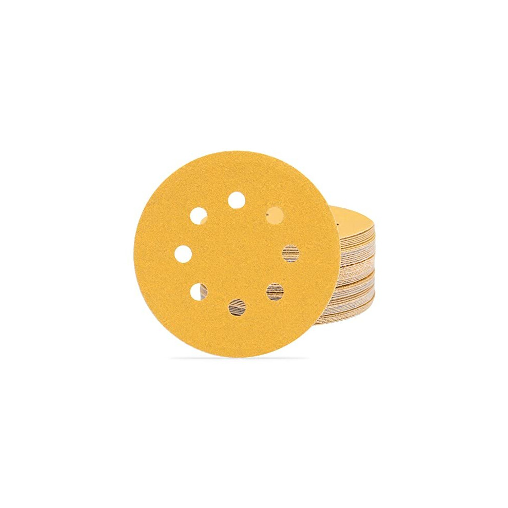 100Pcs 125mm Sanding Discs,Orbital Sander Discs,5 Inch 8 Holes Hook and Loop Sandpaper,10Pcs Each of 60/80/120/150/180/240/320/400/600/800 Mixed Grits