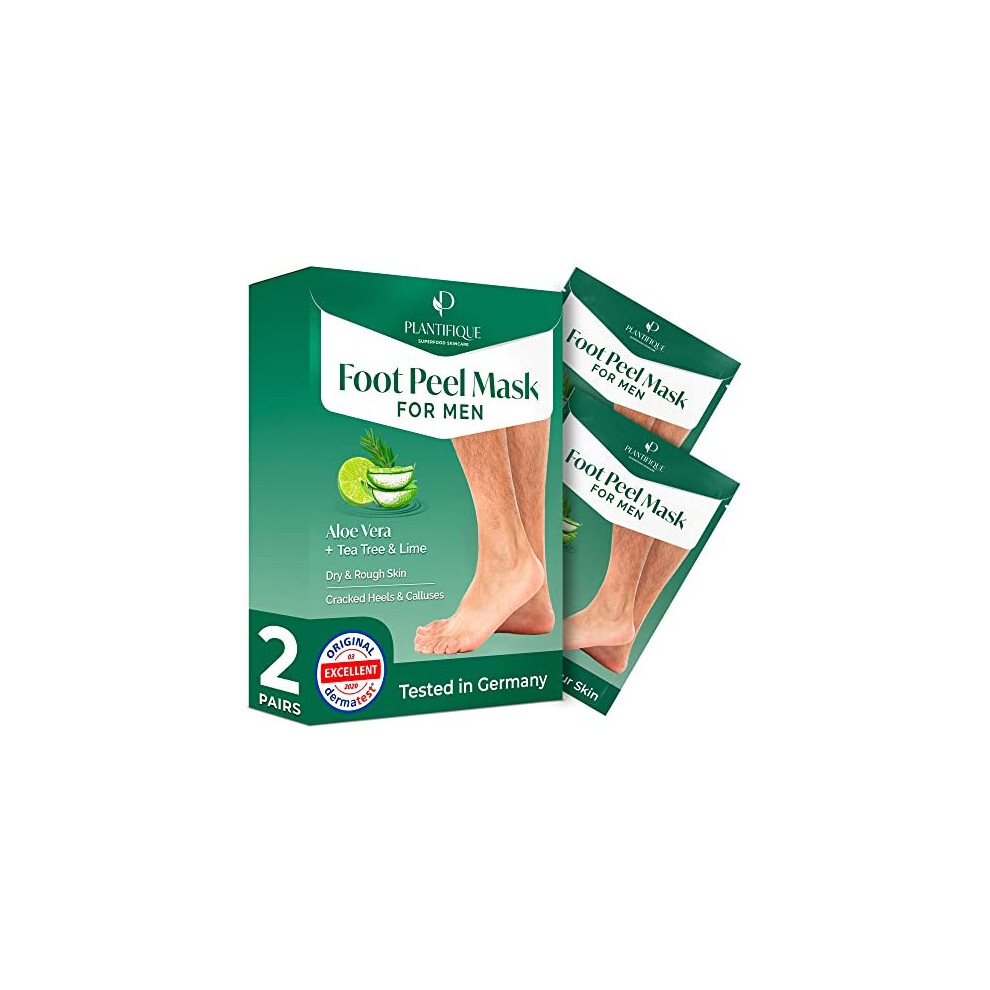Plantifique Foot Peel Mask For Men By - 2 Pack Peeling Foot Mask Dermatologically Tested - Repairs Cracked Heels & Removes Dry Dead Skin For Soft Baby