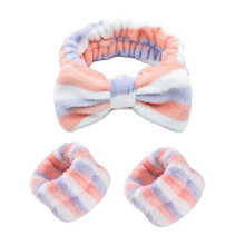 3 PCS Spa Headband Wrist Washband Wash Set, make up Headband, Soft Elastic Hair Band, Coral velvet Headband, Portable Waterproof Wrist Band, Face Wash