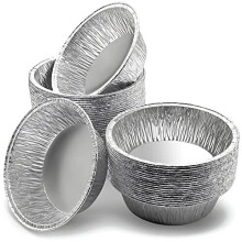50 Pack - Disposable Aluminium Round Ramekins Pie Foils, Foil Trays, Cases for Baking, Roasting, Freezing, Storage, Cooking, Desserts 11cm x 3.3cm