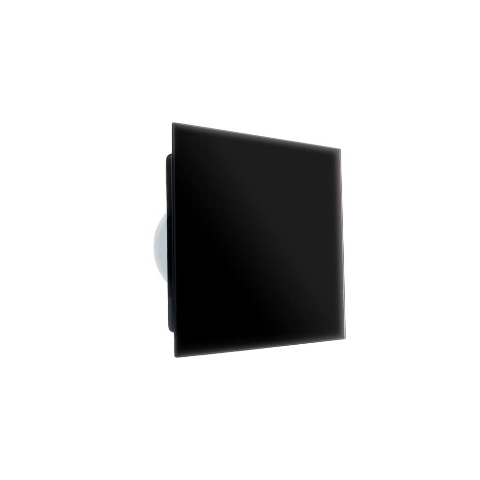 Crystalis 100 Mm 4 Inch Silent Black Bathroom Extractor Fan With Humidity Moisture Sensor & Modern Design Glass Cover For Powerful Efficient Shower 5056194045148