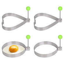 4 Pcs Stainless Steel Egg Rings with Anti-Heat Handle Round and Heart-Shaped Egg Cooking Rings Non Stick Fried Egg Moulds for Frying, Pancakes,