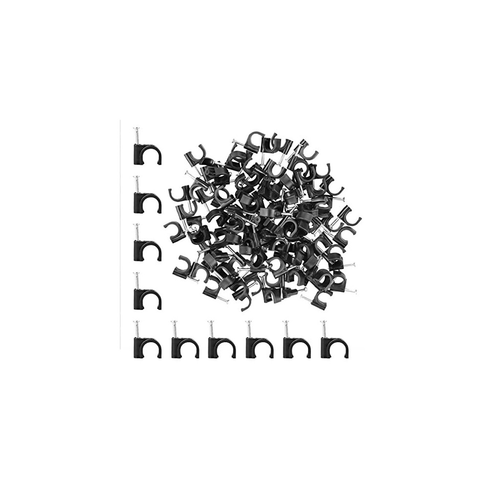 Photos - Electrical Wire & Cable Round Black Cable Clips, for Cables 10mm, Box of 100, Skirting Wire Nail Clips, Cable Tacks for Ethernet, Electrical Cables,