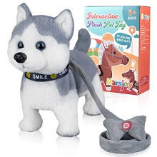 Husky Walking Barking Dog Toy, Musical Singing Dancing Realistic Interactive Puppy Walk Along Battery Operated Moving Animated Tail Wagging Plush