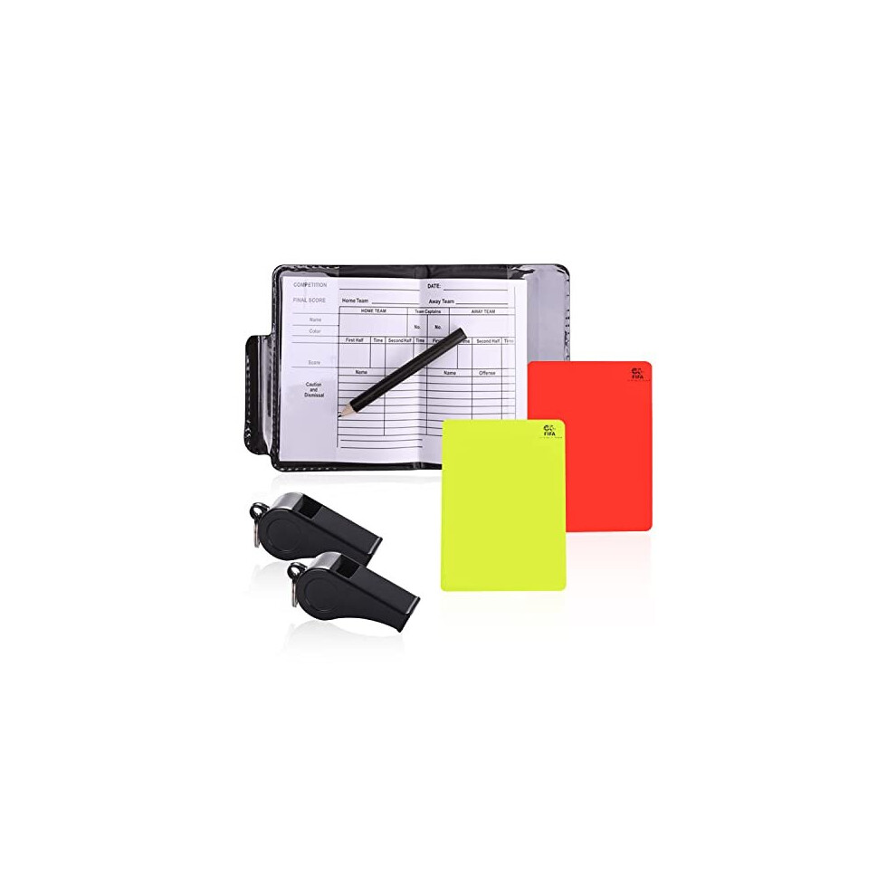 Football referee card set, with 2 black whistles, durable red and yellow referee card, football game scoreboard, used in the World Cup and various