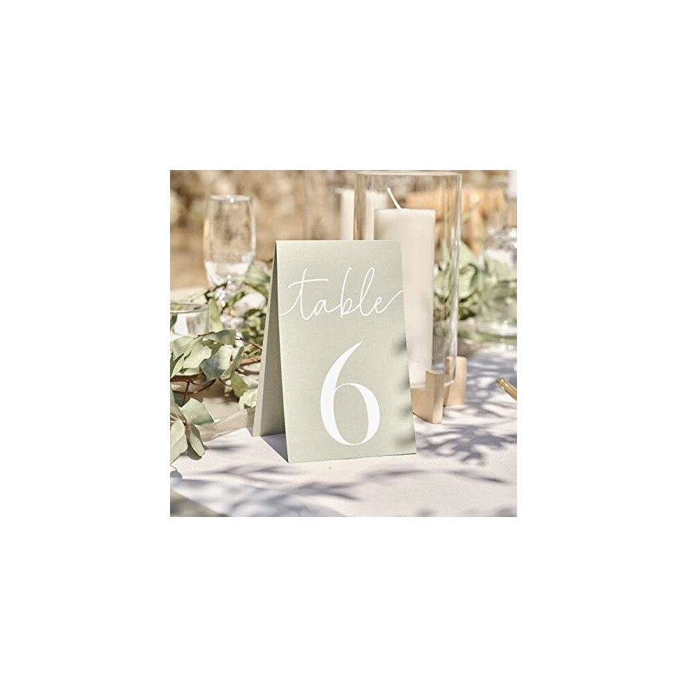 Sage Card Wedding Table Numbers Pack of 12, Green