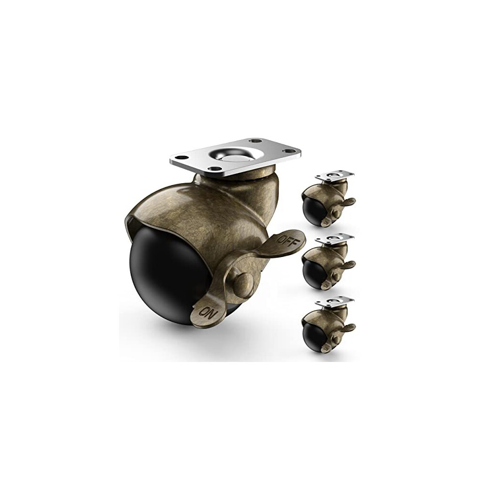 50mm Ball Castor Wheel Antique Furniture Castors Swivel Castor Wheels for Furniture Brass Castors with Safety Brake Total Capacity 200KG (pack of 4)
