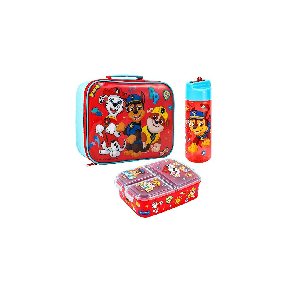 Paw Patrol Kids Childrens Lunch Box Set – Insulated Lunch Bag, Multicompartment Lunch Box & 540ml Water Bottle - School Travel Lunch Food Set, BPA