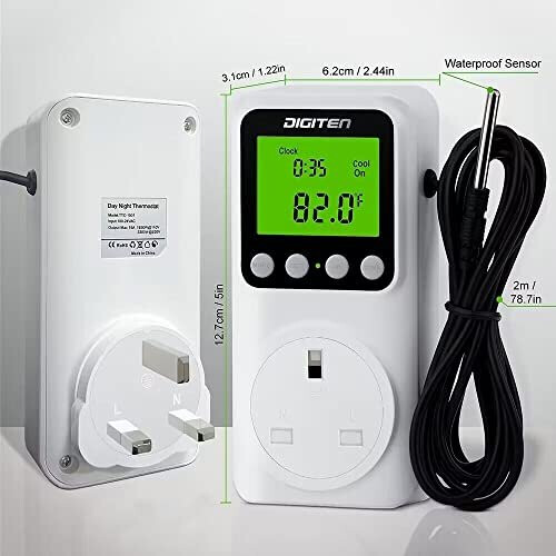 Digital Day-Night Thermostat, 15A Day-Night Temperature Controller, Support Heating/Cooling Mode, Clock Function, / Plug-in Outlet Timer 1