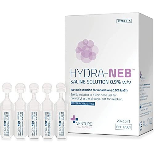 Hydra-Neb Isotonic Saline Solution 0.9% - Inhalation Solution for Nebuliser – Reduce Mucus (20 x 2.5ml) - Nebuliser Saline Solution