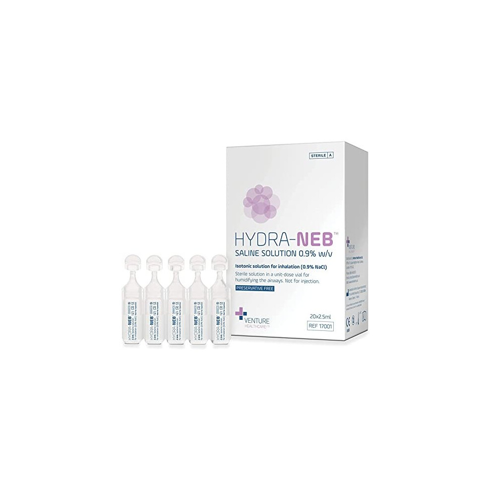 Hydra-Neb Isotonic Saline Solution 0.9% - Inhalation Solution for Nebuliser â Reduce Mucus (20 x 2.5ml) - Nebuliser Saline Solution