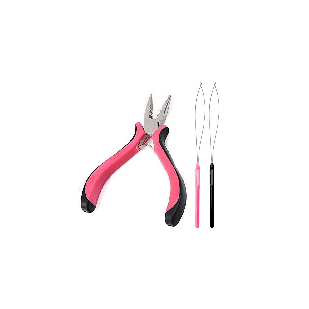 Hair Extension Pliers For Removal Professional Hair Extensions Kit Tools With Loop Threader For Micro Rings Nano Beads 3 Holes Plier