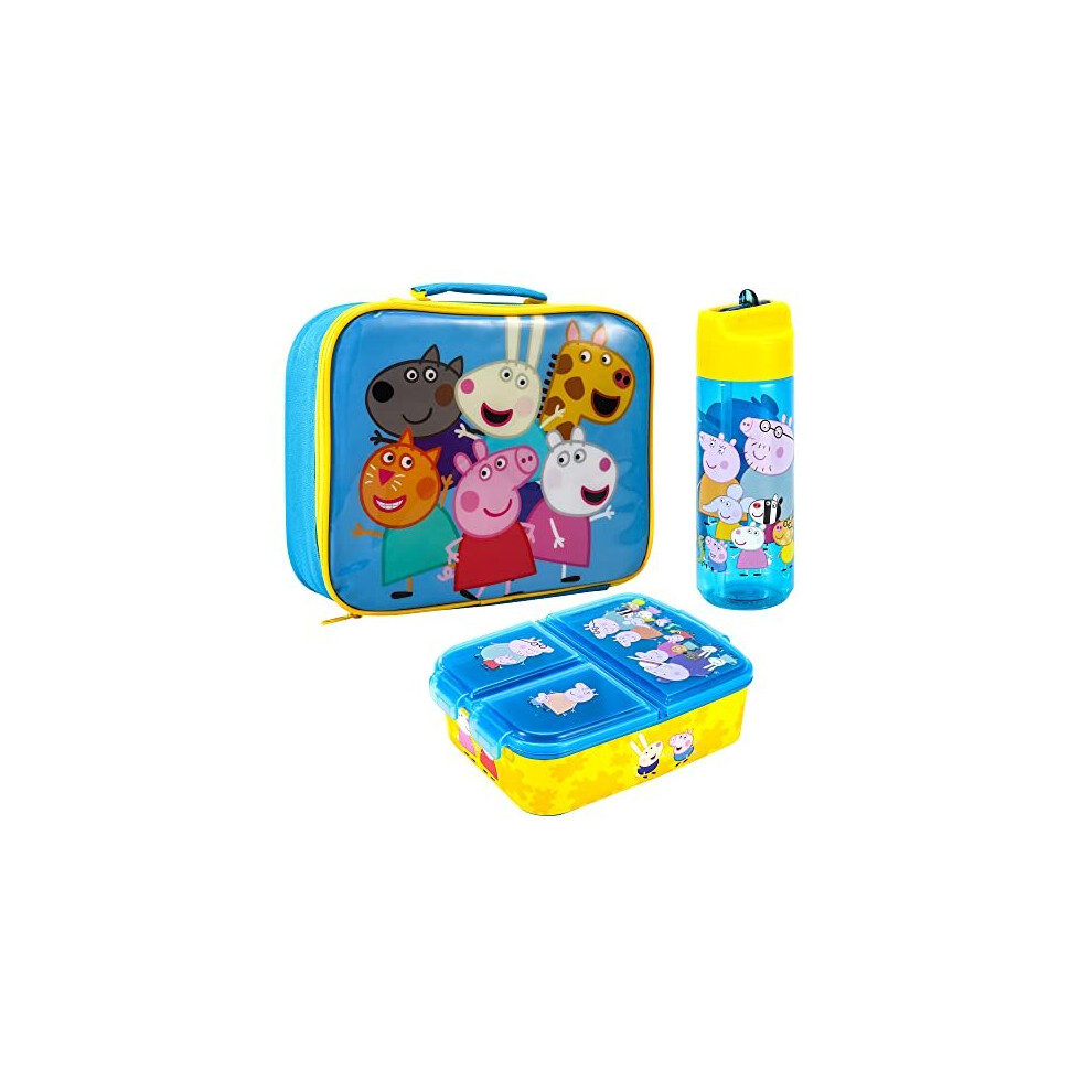 Zawadi Global Peppa Pig Kids Childrens Lunch Box Set – Insulated Lunch Bag, Multicompartment Lunch Box & 540Ml Water Bottle - School Travel Lunch Food Set, Bpa