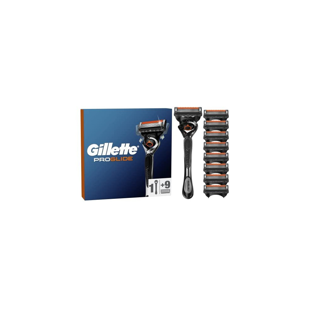 ProGlide Men's Razor with Flexball Technology + 9 Razor Blade Refills with Precision Trimmer, 5 Anti-Friction Blades