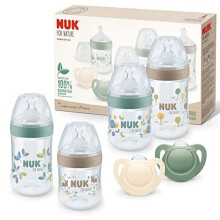 NUK for Nature Perfect Start Baby Bottle & Dummy Set 0-6m, 4 x Bottles (150/260ml) + 2 Silicone Soothers, 100% Natural Materials, BPA-Free 10225680
