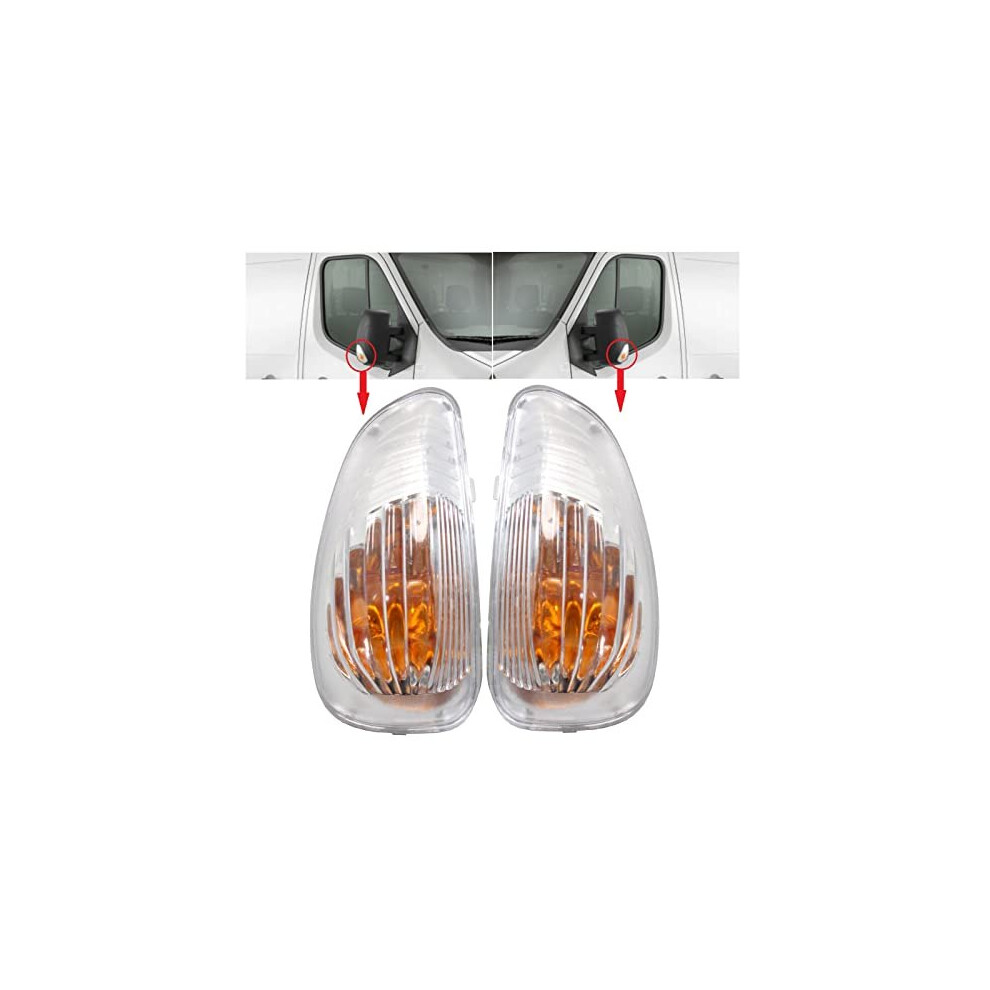 Biaren Wing Mirror Indicator Lamp Lens Left And Right Set For Renault Master Mk3 Vauxhall Movano B Mk2 Nissan Nv400 261652475R 261603141R 95508975 95508976