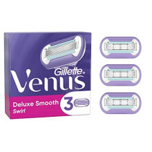 Venus Deluxe Smooth Swirl Razor Blades Women, Pack of 3 Razor Blade Refills, Lubrastrip with A Touch of Vitamin E, SkinCushion Helps Protect From