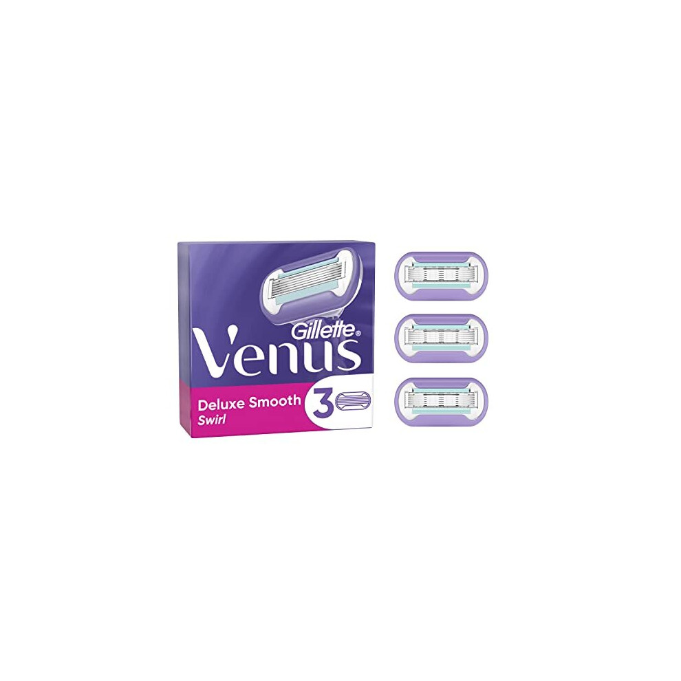 Venus Deluxe Smooth Swirl Razor Blades Women, Pack of 3 Razor Blade Refills, Lubrastrip with A Touch of Vitamin E, SkinCushion Helps Protect From