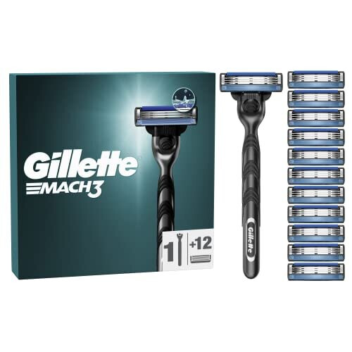 Gillette Mach3 Men's Razor + 12 Razor Blade Refills, 3 Blades for a Smooth Shave, Fits All Mach3 Handles