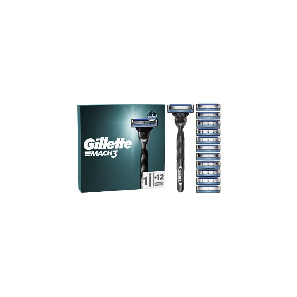 Mach3 Men's Razor + 12 Razor Blade Refills, 3 Blades for a Smooth Shave, Fits All Mach3 Handles