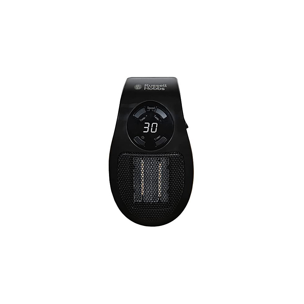 500W Ceramic Plug Heater, Electric Heater Adjustable thermostat, 12 Hour Timer & LED Display, 2 Fan Speeds, 2 Year Guarantee, Black, RHPH2001B