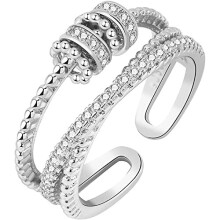 Fidget Ring - Anxiety Ring for Women - Silver Ring with Beads Spinner Ring - Stress Reliever Spinner Rings - Adjustable Open Ring - Fidget Jewelry for