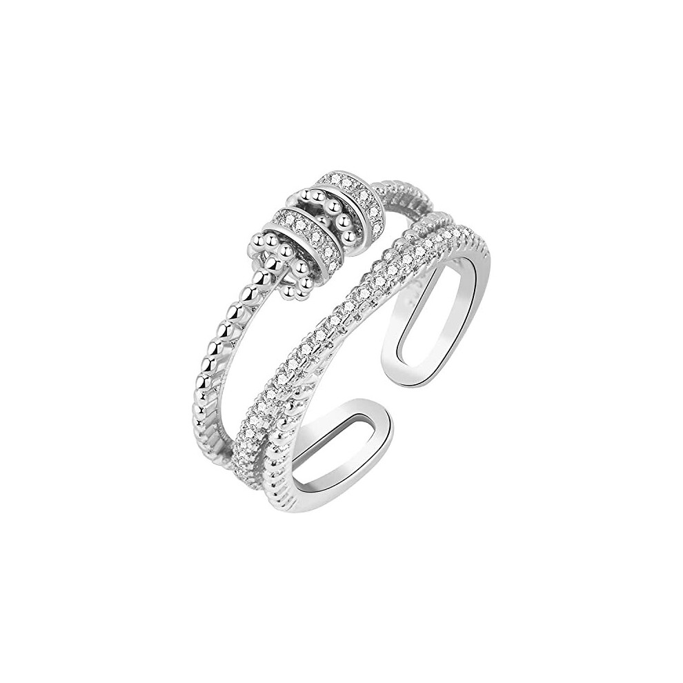 Fidget Ring - Anxiety Ring for Women - Silver Ring with Beads Spinner Ring - Stress Reliever Spinner Rings - Adjustable Open Ring - Fidget Jewelry for