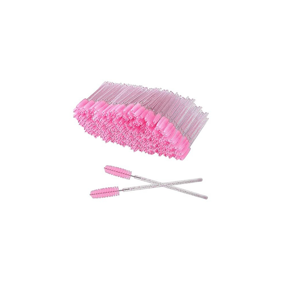Pyghap Pink Xpp Disposable Eyelash Brushes,100Pcs Eye Brow Spoolie Castor Oil Brush Mascara Wands Cosmetic Makeup Tools(Crystal )