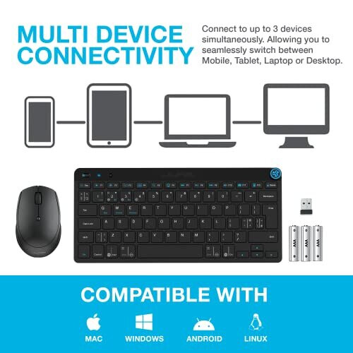 JLab Go Bundle - Bluetooth & Wireless Keyboard and Mouse Set - Multi Device Computer Keyboard & Mice Combos - Compatible with 1