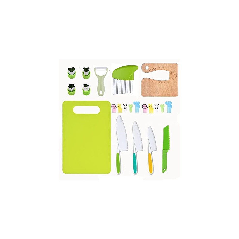 13 Pieces Kids Knife for Chopping Wooden Kitchen Knife Set for Toddler Plastic Children Cooking Knives with Potato Slicer, Cutting Board,
