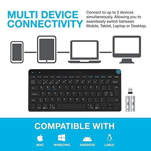 JLab Go Wireless Keyboard - Small Bluetooth Keyboard, USB Dongle & Bluetooth Multi Device Connectivity, Compatible with Apple/Windows/Tablet/iPad/PC/Laptop 1