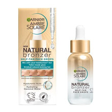 Garnier Ambre Solaire Natural Bronzer Self-Tan Face Drops (143751) — Gradual Glow with Hyaluronic Acid & Coconut Water, 30 ml, Vegan & Cruelty-Free