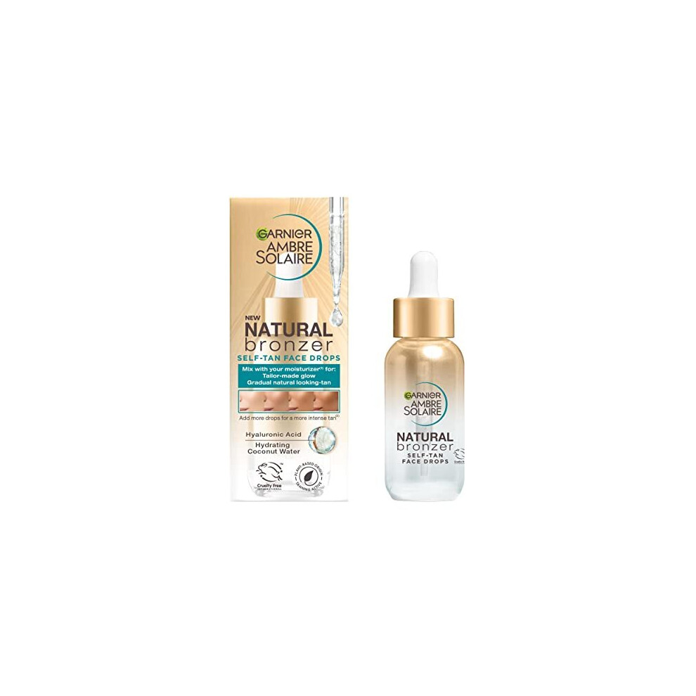 Ambre Solaire Natural Bronzer, Self Tan Drops for Face, Hyaluronic Acid & Coconut Water, Tailor Made Glow, Gradual & Natural Fake Tan, Approved by