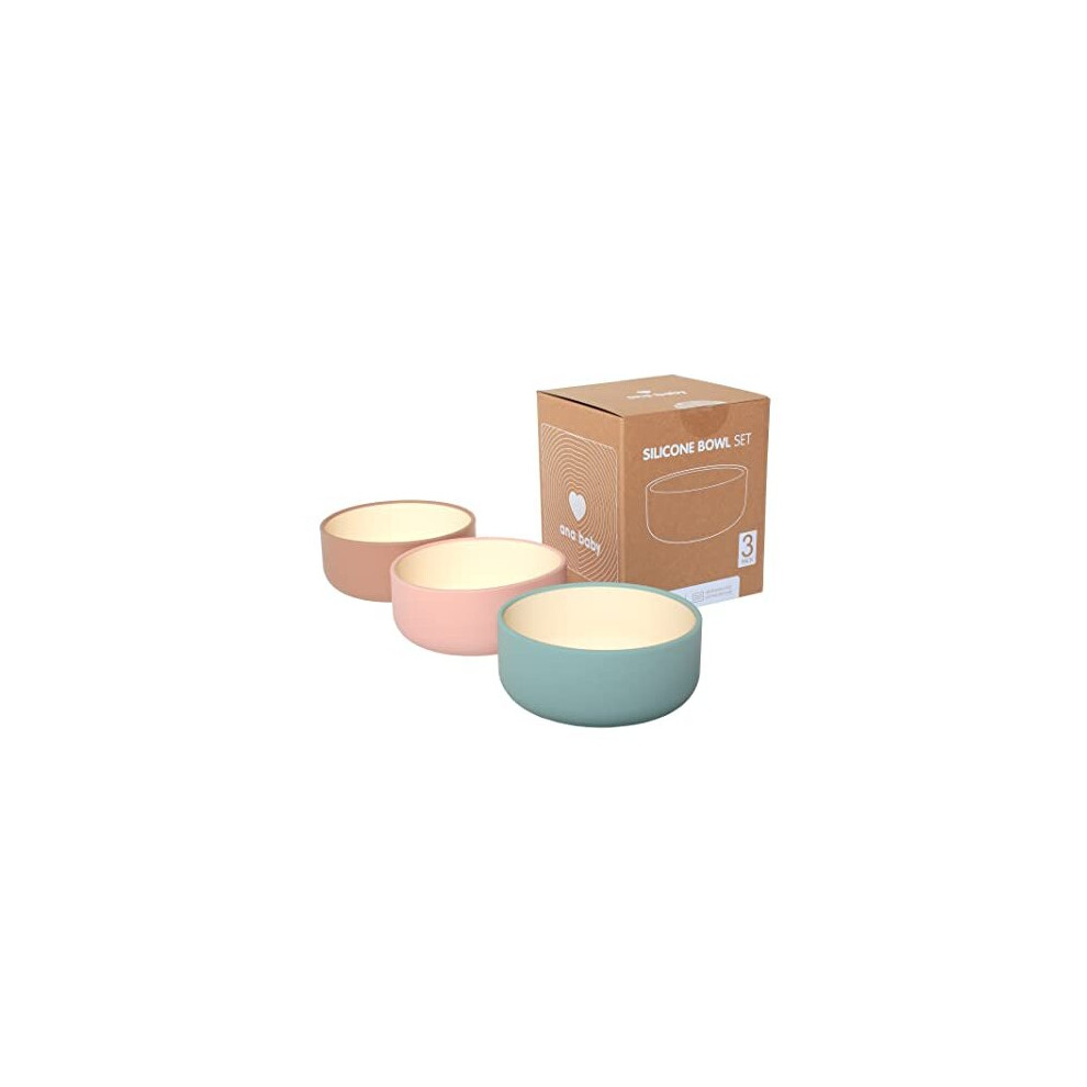 Pack of 3 Silicone Bowls in Pastel Colours, Food Grade Silicone & BPA Free, Perfect for Weaning, Dishwasher & Microwave Safe