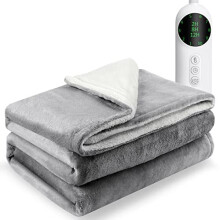 Heated Throw Electric Blanket, 160 X 130cm Flannel Heated Blanket, 10 Heat and 3 Timer Level, Grey Electric Throw for Sofa and Bed, Fast Heating