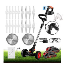 Metal Blade Cordless Strimmer 24v Grass Trimmers With Charge Display 2 Removable Wheels 20 Blades 15cm Cutting Diameter Cordless Strimmer Retractable
