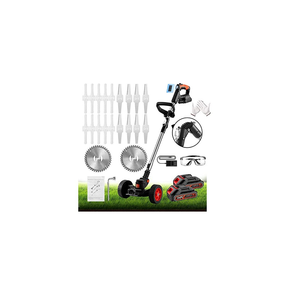 Metal Blade Cordless Strimmer 24v Grass Trimmers With Charge Display 2 Removable Wheels 20 Blades 15cm Cutting Diameter Cordless Strimmer Retractable