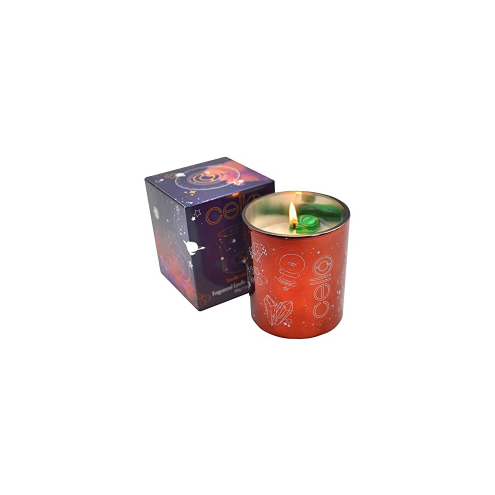 Celestial Scented Candle with Malachite Gemstones. A Stunning Metallic Pink Candle with Green Crystals. The Ideal Scented Candles, That are Suitable