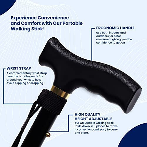 Walking Stick, Easy Adjustable Height Folding Extendable Walking Cane, Lightweight Flexible and Durable Walking Aid Mobility Aid Collapsible Walking 1