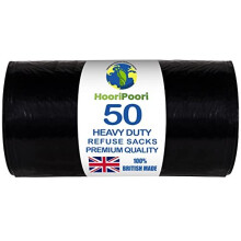 50 Large Black Heavy Duty Bin Bags, 30 μm 100L Strong Leak & Tear Resistant Dustbin Bags Roll, Bin Liners, Heavy Duty Bin Bag, Refuse Sacks 100%