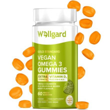 Vegan Omega 3 Gummies by Wellgard - Chewable Algae-Derived DHA & ALA, Omega 3 Supplements, Allergen-Free, Natural Flavour, Formulated in UK