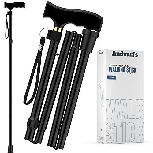 Walking Stick, Easy Adjustable Height Folding Extendable Walking Cane, Lightweight Flexible and Durable Walking Aid Mobility Aid Collapsible Walking