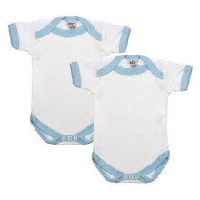Baby Bodysuits, Baby Boys & Girls Bodysuit Vests, Contrast Trim, Made in Britain, 2 Pack, White/Blue, 3-6 Months