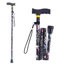 Wareshark Folding Walking Stick - Adjustable, Extendable 3-Piece Cane, Lightweight & Durable with Comfortable Grip, Black with Flowers